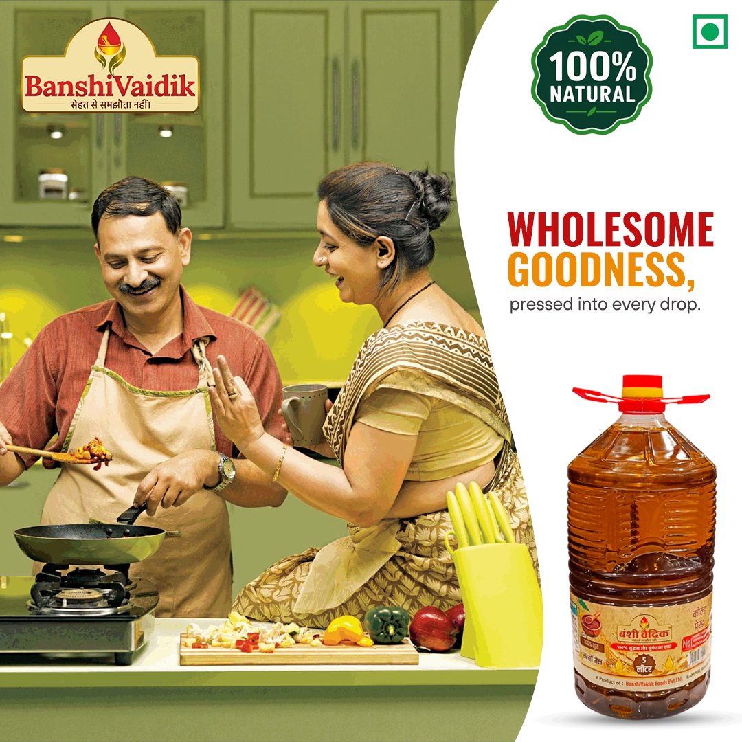 BanshiVaidik Cold Pressed Mustard Oil (5 L) | 100% Pure Kachi Ghani | Bulk Pack | FSSAI Certified