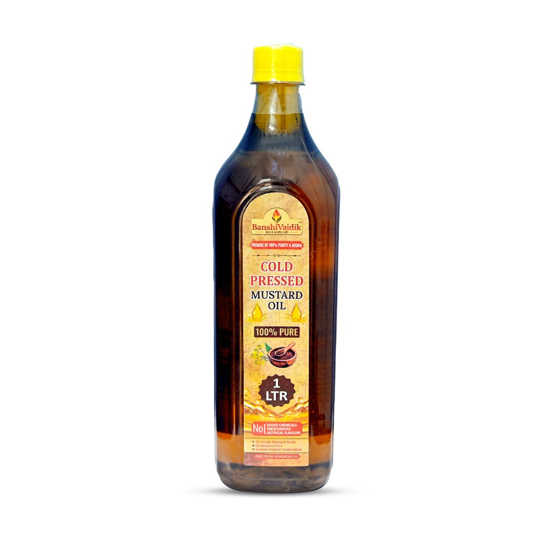 BanshiVaidik Cold Pressed Mustard Oil (1 L) | 100% Pure Kachi Ghani | Omega-3 Rich | FSSAI Certified